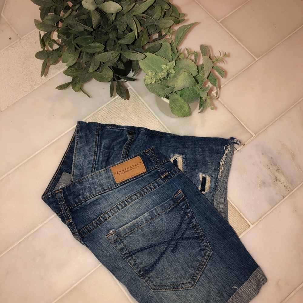 Aeropostale mid rise ripped jean shorts